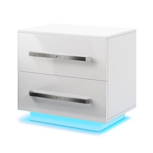 Hommpa Modern High Gloss LED Nightstand with 2 Drawers & Handle - 1 of 4