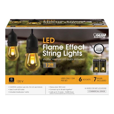 Feit Electric Led Flame Bulb String Lights Amber 12 Ft. 6 Lights