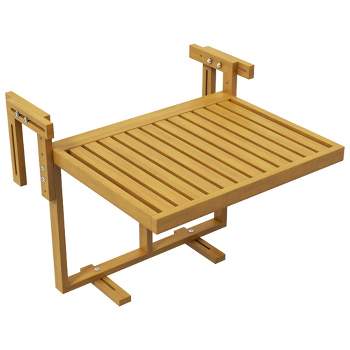 Outsunny Wood Frame Hanging Deck Table, Adjustable Balcony Bar Table for Railings, Natural