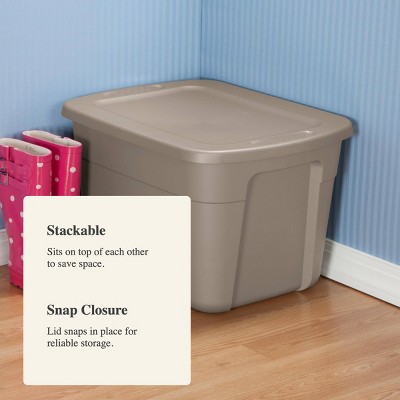 18gal Storage Tote Gray - Room Essentials: Plastic Utility Container, Lidded, Stackable, Built-In Handles, 72qt Capacity - image 4