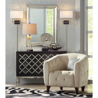 Elegant Champagne Gold Glass Table Lamp with Taupe Drum Shade