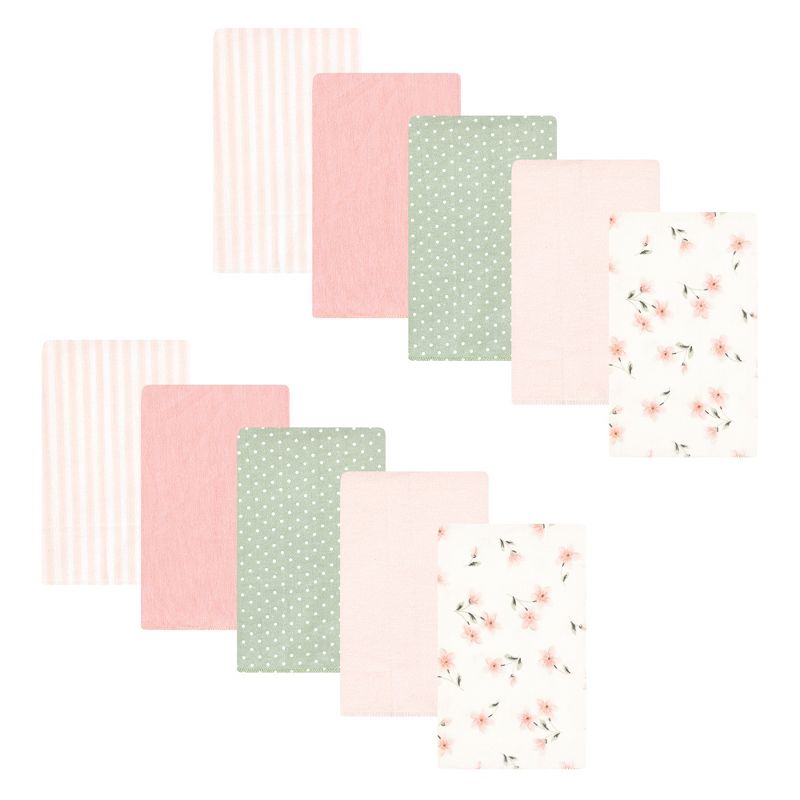 Hudson Baby Infant Girl Cotton Flannel Burp Cloths, Pink Dainty Floral 10 Pack, One Size, 1 of 8