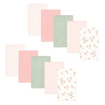 Hudson Baby Infant Girl Cotton Flannel Burp Cloths, Pink Dainty Floral 10 Pack, One Size