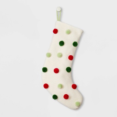 Puckered Pompom Christmas Stocking Ivory - Wondershop™