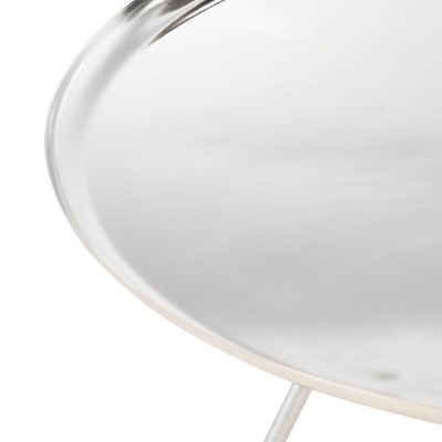 Round Silver Metal Coffee Table with Gold Cap Legs