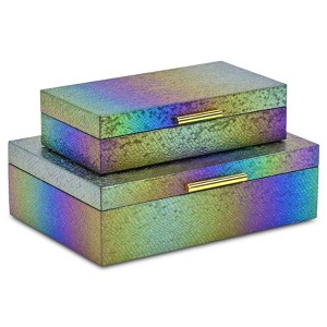 HomeRoots Set of Two Rainbow And Gold Faux Shagreen Nesting Storage Boxes With Lids - 1 of 4