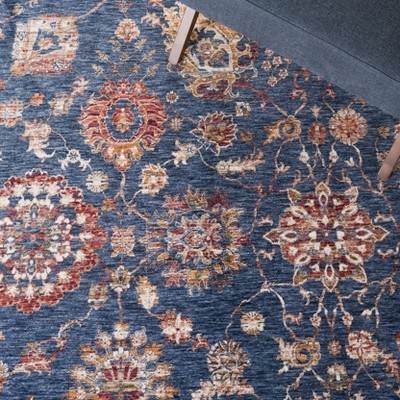 Vintage Navy and Beige Synthetic 69'' Square Area Rug