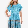 Anna-Kaci Women's Bohemian Floral Print Short Sleeve Swing Fashion Dress With Crew Neckline - 2 of 4