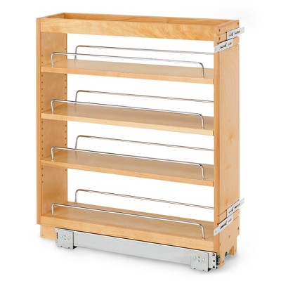 Rev-A-Shelf Pull Out Kitchen Cabinet Storage Organizer Spice Rack w/3 Adjustable Sliding Wood Shelves, Chrome Rails, & 100lb Capacity