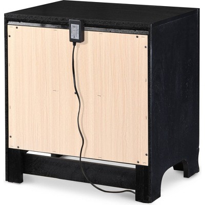 Black Wood 2-Drawer Nightstand with USB Ports