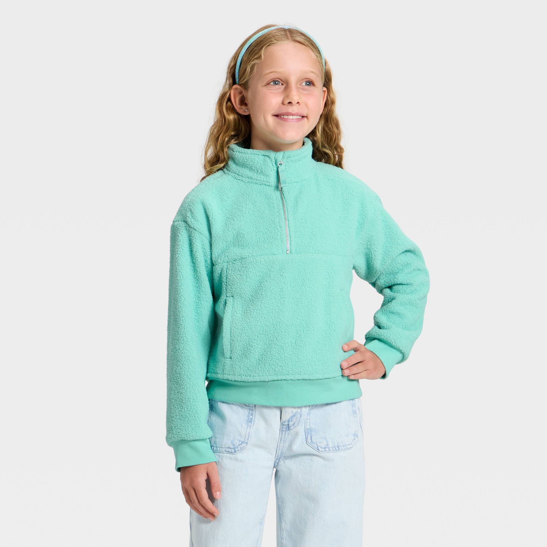 Girls' Reverse Fleece Quarter Zip Pullover Sweatshirt - Cat & Jack™