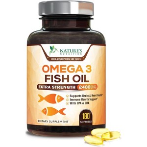 Omega 3 Fish Oil Capsules 3x Strength 2400mg EPA & DHA, Highest Potency - 180 Softgels By Nature's Nutrition - 1 of 4
