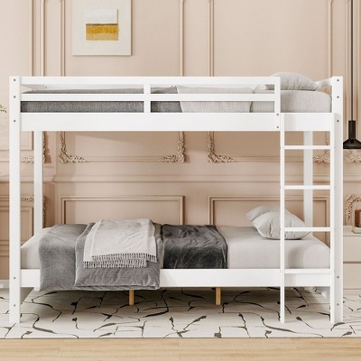 Whisen Wooden Queen Size Bunk Bed Frame with Guard Rails, Space-Saving Design