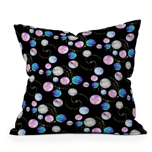 26"x26" Deny Designs Retrografika Planets Outdoor Throw Pillow Black: UV Protected, Mildew Resistant, Abstract Design - image 1 of 4