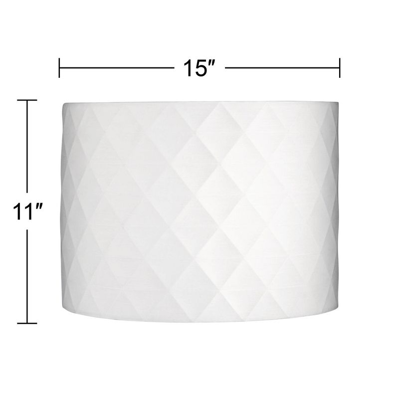 Springcrest Off-White Diamond Medium Drum Lamp Shade 15" Top x 15" Bottom x 11" High (Spider) Replacement with Harp and Finial, 5 of 8