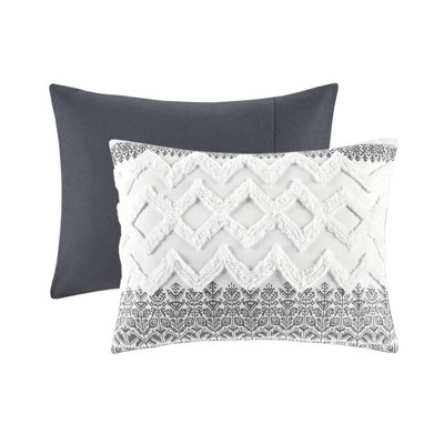 Mila Gray Cotton King Duvet Cover Set with Chenille Tufting