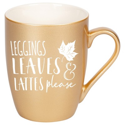 Elanze Designs Leggings Leaves & Lattes Please Vegas Gold 10 ounce New Bone China Coffee Cup Mug