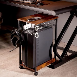 Sevobal Decorative Bookshelf, Computer Tower Stand with Wheels and Storage Basket for Bedroom Living Room Office, Brown, 16.5"*11.4"*25.8" - 1 of 4