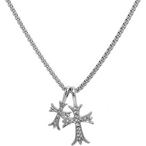 Y2K Double Cross Choker | Silver Plated Gothic Punk Unisex Necklace - 1 of 4