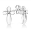 Haus of Brilliance Silver Prong Set Diamond Accent Floral Cross Stud Earring - 3 of 4