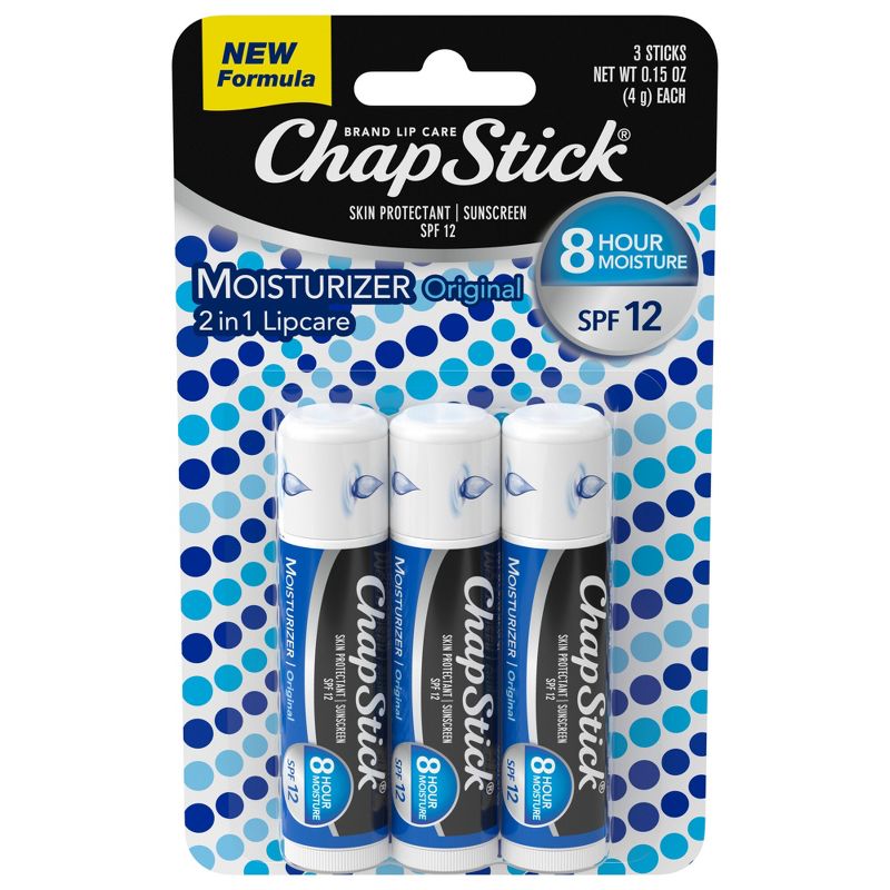 Chapstick Lip Moisturizer and Skin Protectant Lip Balm, Sunscreen, SPF 12- 3ct, 1 of 6