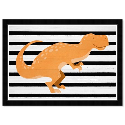 21" x 15" Folk Trex Animals Framed Art Print - Wynwood Studio: Modern Digital Art, Black Frame