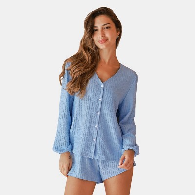 Women's Cozy Ribbed Button-Down Loungewear Set - Cupshe