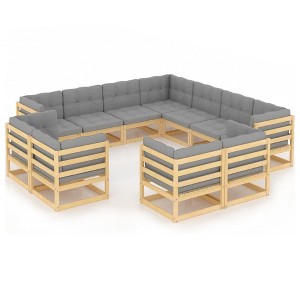vidaXL Patio Furniture Set 11 Piece Outdoor Sectional Sofa Set Solid Wood Pine - Natural With Cushions - 1 of 4