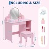 Kids Vanity with Lighted Mirror & Stool, Little Girls Vanity and Wooden Makeup Playset with Adjustable Light,Storage Drawer & Shelves for Girls 3-9 - 2 of 4