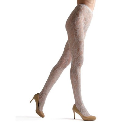 Natori Women's Floral Lace Cut-Out Fishnet Tights Ivory Small