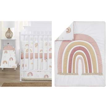 Sweet Jojo Designs Crib Bedding + BreathableBaby Breathable Mesh Liner Girl Boho Rainbow Pink Gold and Taupe - 6pcs