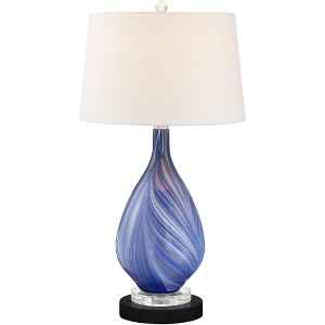 Possini Euro Design Taylor Modern Table Lamp with Round Black Marble Riser 29" Tall Blue Art Glass White Shade for Bedroom Living Room Bedside Office - 1 of 4