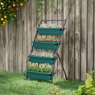 Green Plastic 4-Tier Vertical Garden Planter with Self-Draining Boxes