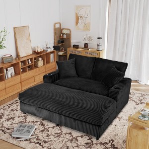GDFStudio Alkrista 64"W Oversized Corduroy Upholstered Chaise Lounge Chair with Power Outlet and USB Ports - 1 of 4