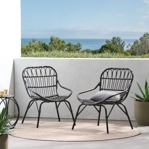 Okak Boho Patio Accent Chairs Upholstered Dining Chairs,Set of 2,Outdoor Faux Rattan Chairs for Backyard,Garden&Patio,,400lbs Max - 1 of 4