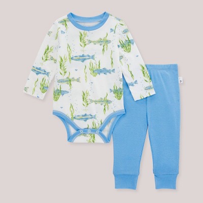 Image of Burt's Bees Baby® Baby Boys' Finned Friends Bodysuit & Pants Set - Blue 6-9M