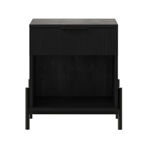 Gulches Nightstand in Black Featuring Grooved Drawers and Open - style Storage - 1 of 4