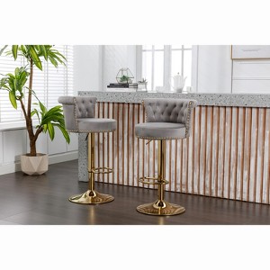 APRILSOUL Gray Set of 2 Swivel Bar Stools Adjustable Counter Height Chairs with Footrest for Kitchen, Dining Room - 1 of 4