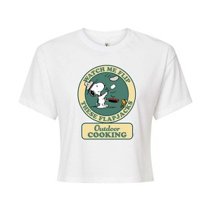 Women's - Peanuts - Outdoor Cooking Badge Cropped Graphic T-Shirt - 1 of 4