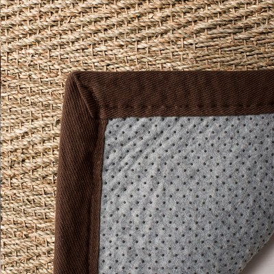 Natural Dark Brown Seagrass Area Rug with Border, 5' x 8'