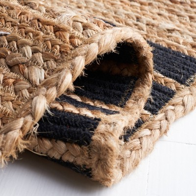Artisanal Black Stripe Hand-Woven Jute 6' Square Rug