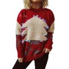 Coolmee Women's Christmas Sweaters Casual Sequined Lightweight Crew Neck Long Sleeve Knit Top Loose Fit Jacquard Pullover M Red - 4 of 4