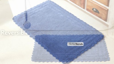 White Cotton Tufted Reversible Crochet Bath Rug Set