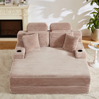 Dolonm 66.5 "Compressed Boneless Sofa Foldable sofa bed and floor bed Corduroy Double Recliner with Cup Holder, Cushion, Side Pocket