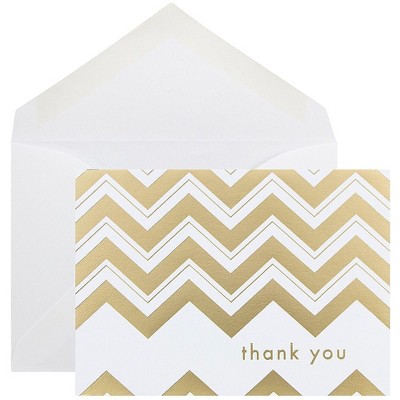 JAM Paper Blank Thank You Cards Set Gold Chevron Stripe 10/Pack D41114TYGLMB