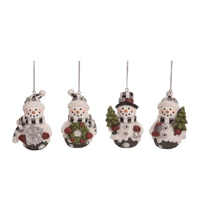Transpac Mini Resin Buffalo Check Snowman Ornament Set of 4 Christmas Home Decorations