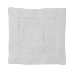 Saro Lifestyle Linen Hemstitch Cocktail Napkin, 6"x6", White (Set of 12) - 1 of 2