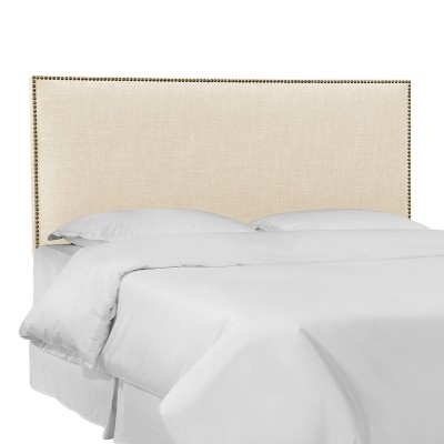 Twin Bella Nail Button Border Headboard Cream Linen with Brass Nailbuttons - Skyline Furniture