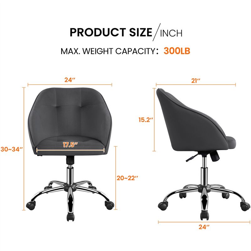 Yaheetech Velvet Desk Chair for Home Office, Soft Height Adjustable 360° Swivel Computer Chair, 4 of 10
