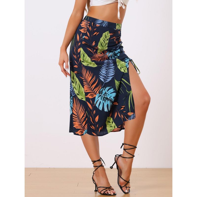 Allegra K Women's Summer Beach Ruched Front Tropical Skirt with Slit, 3 of 6